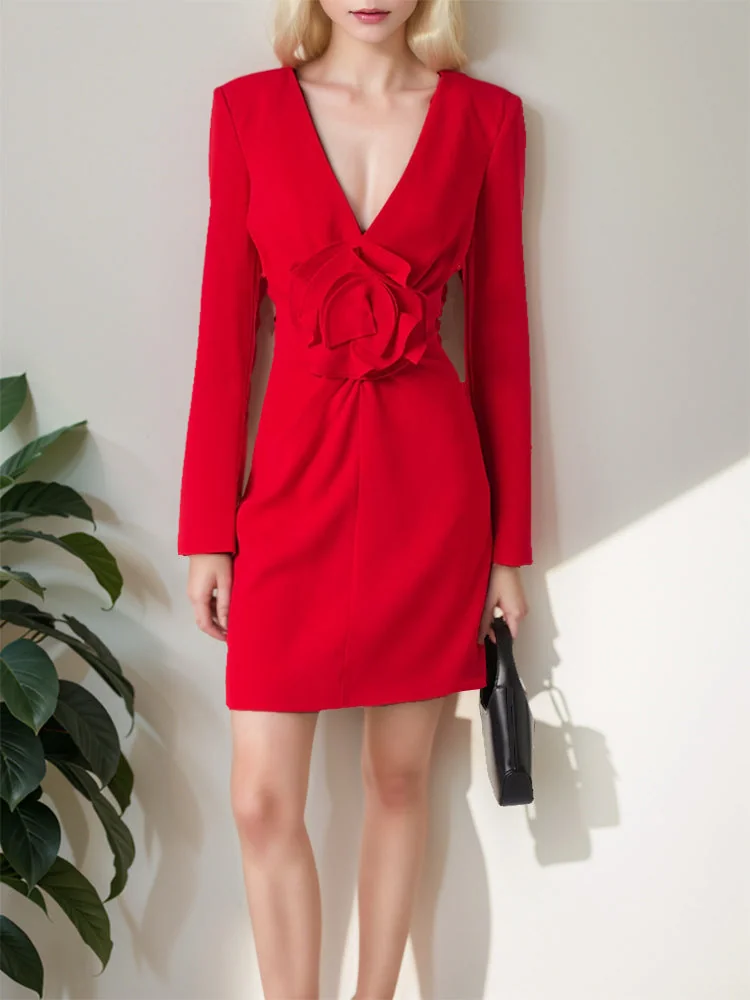 Red Floral V-Neck Mini Dress - Stylish & Vibrant