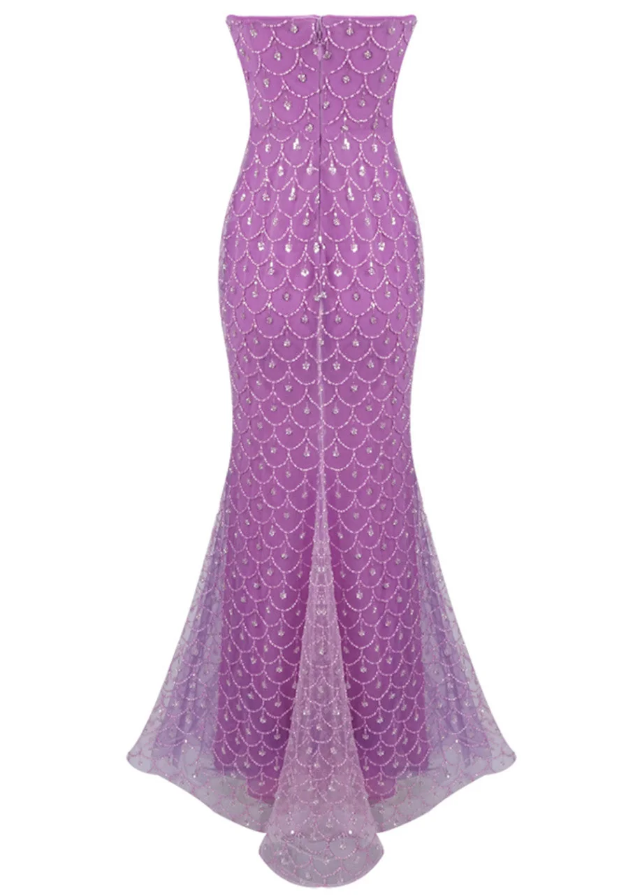 Magenta Embellished Maxi Dress - Elegant Strapless Mermaid Design