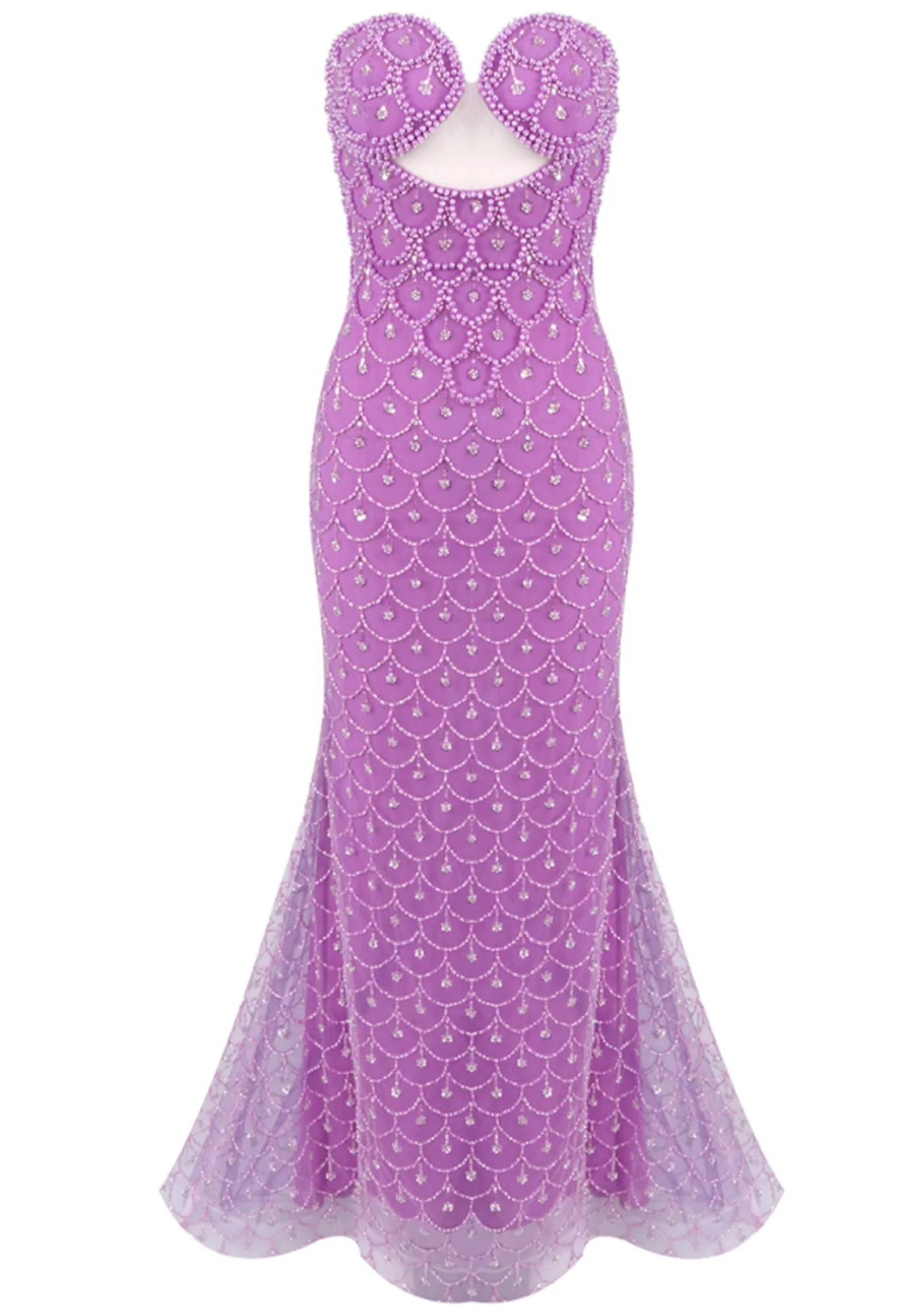 Magenta Embellished Maxi Dress - Elegant Strapless Mermaid Design