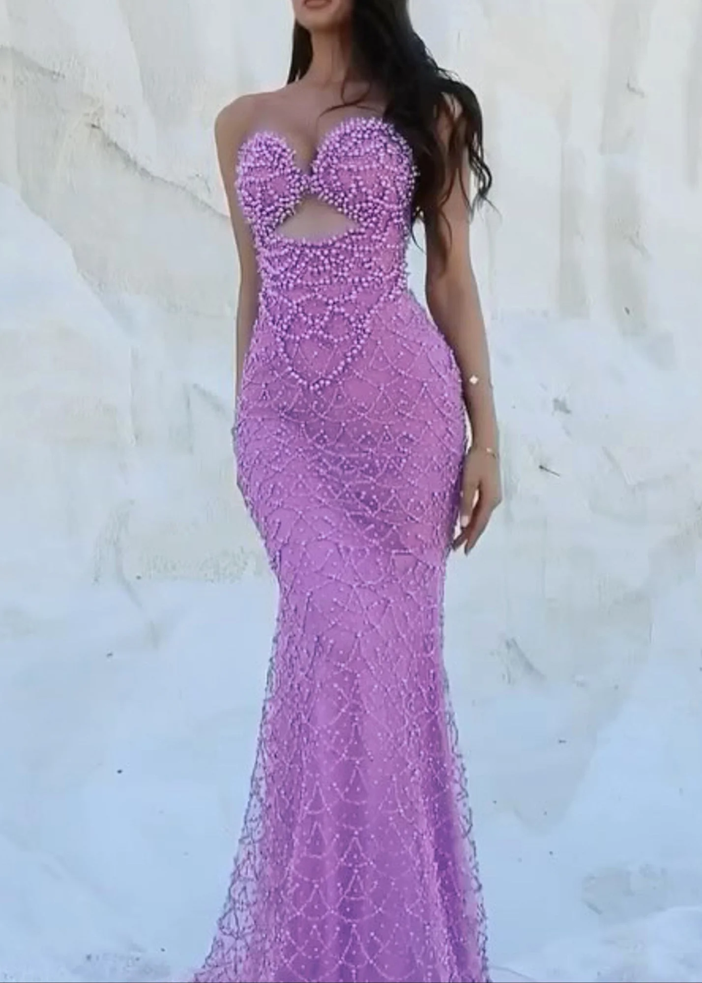 Magenta Embellished Maxi Dress - Elegant Strapless Mermaid Design
