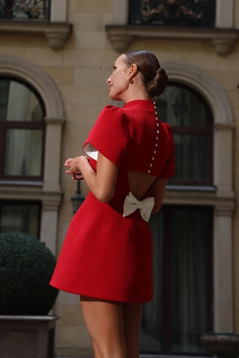 Red Cutout Bowknot Mini Dress - Elegant A-line Silhouette