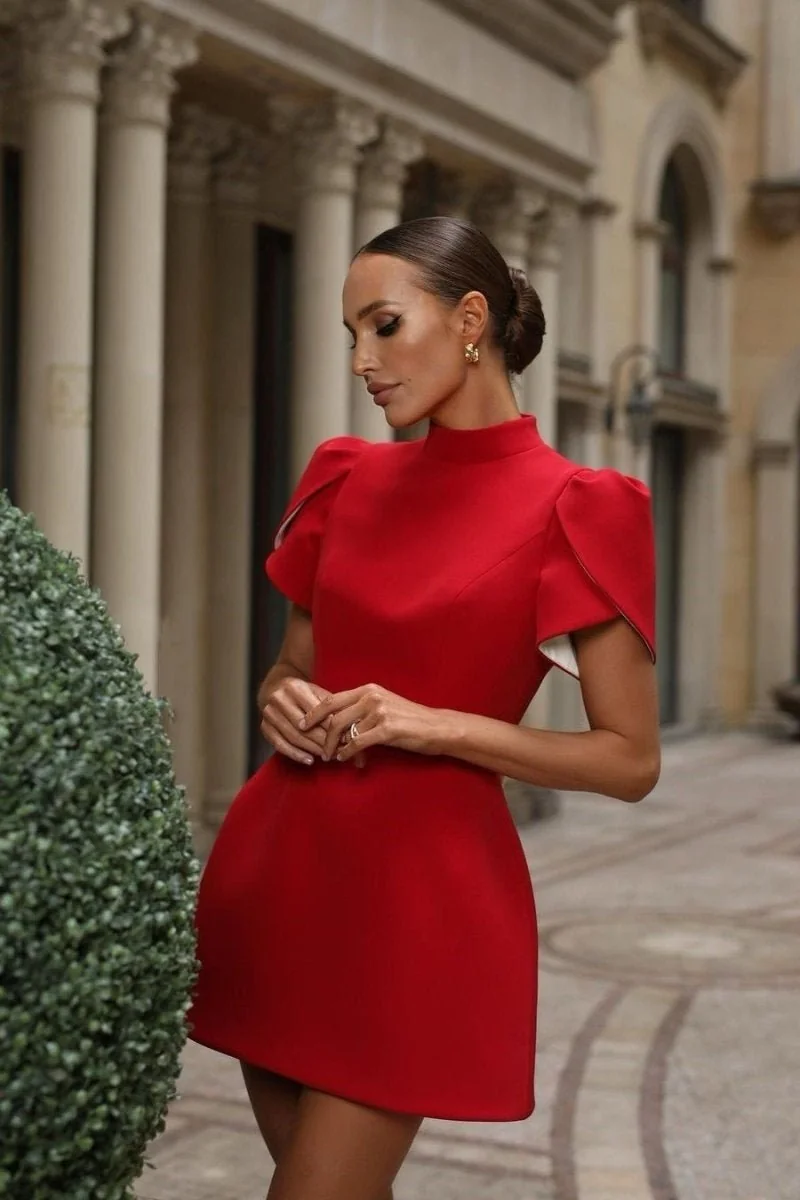 Red Cutout Bowknot Mini Dress - Elegant A-line Silhouette