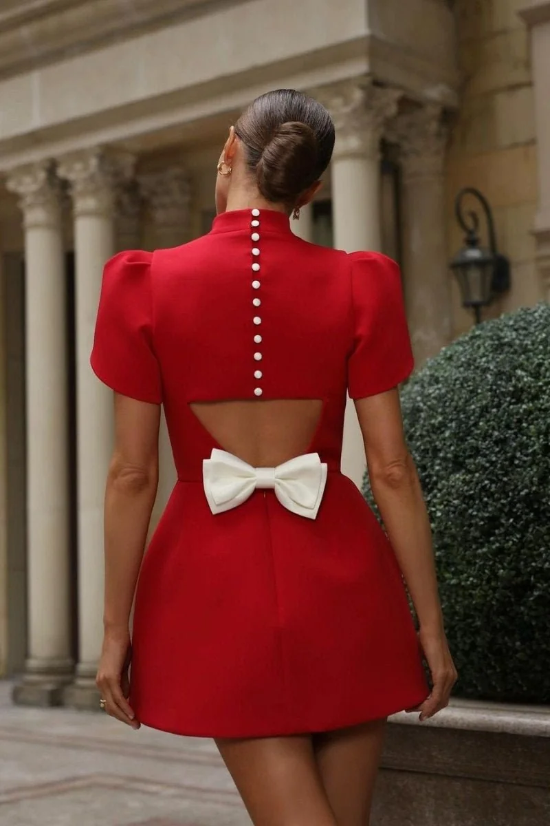 Red Cutout Bowknot Mini Dress - Elegant A-line Silhouette