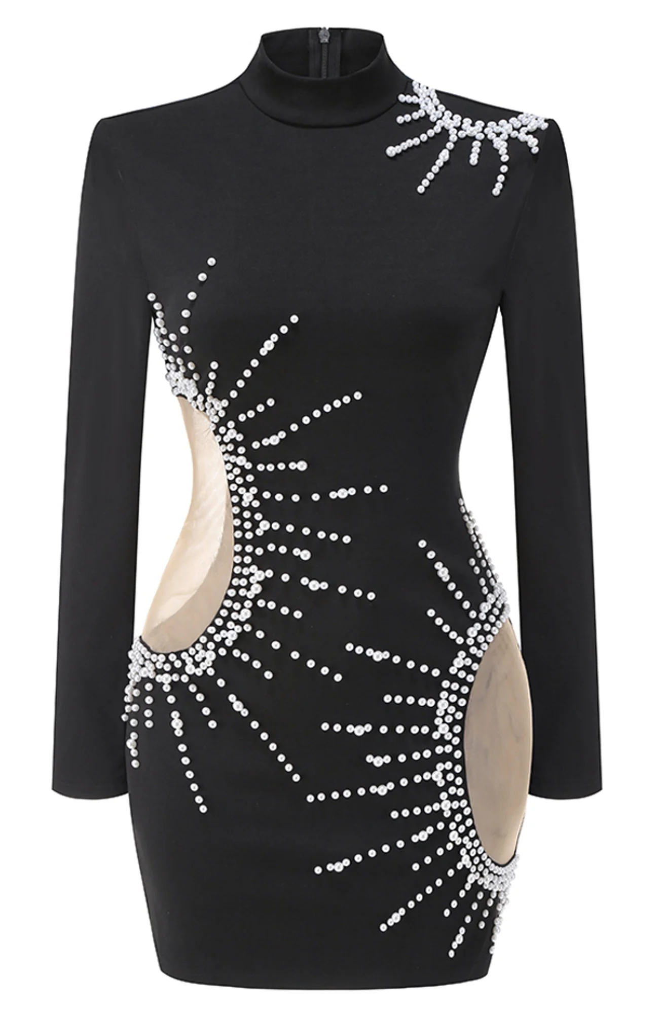 Black Pearl Detail Mini Dress - Elegant & Playful