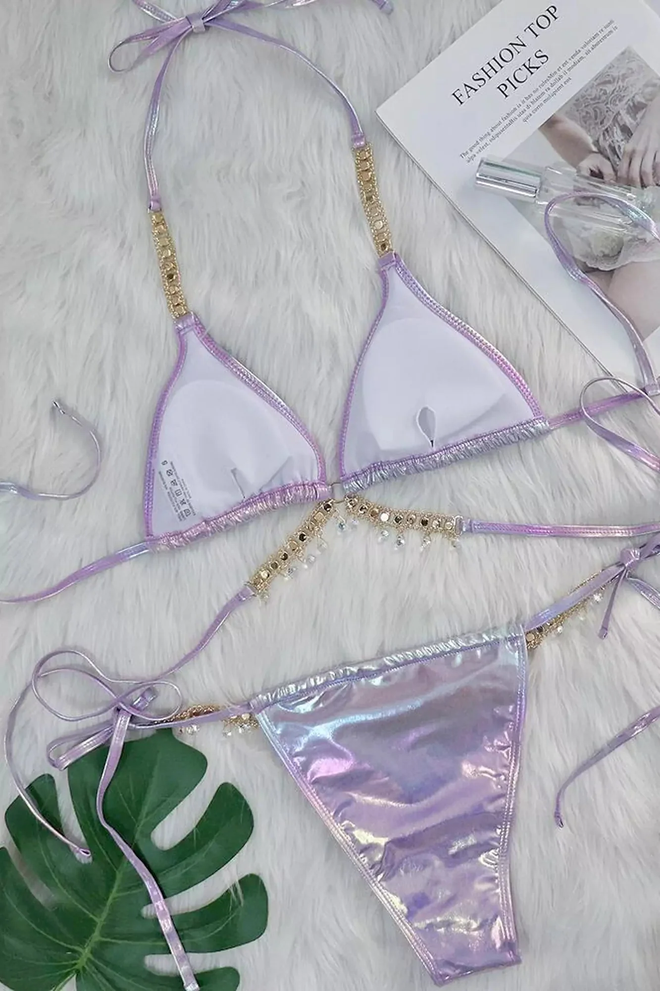 Glamour Purple Crystal Embellished Halter Bikini