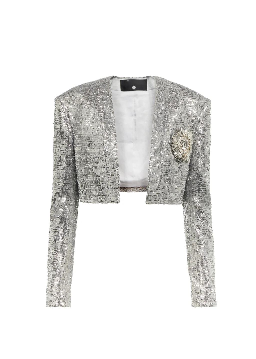 Sequin Embellished Cropped Blazer - Silver Glamour Wear