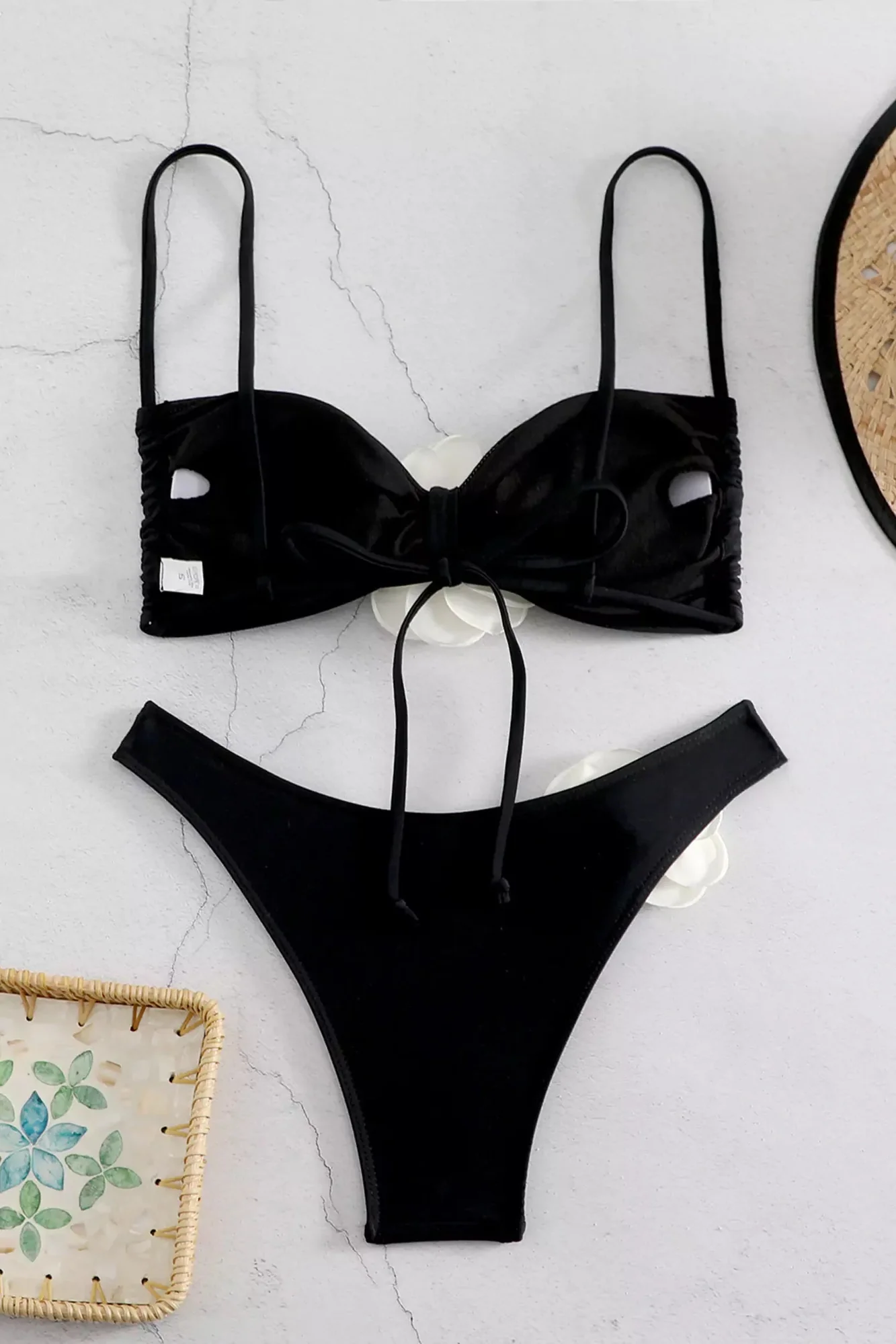 Strapless Black Rose Bikini Set for Women