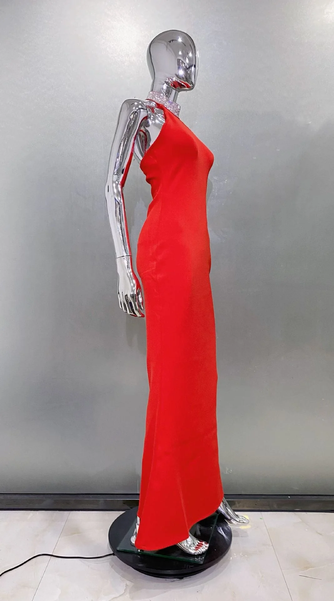 Red Crystal Halter Sleeveless Maxi Dress