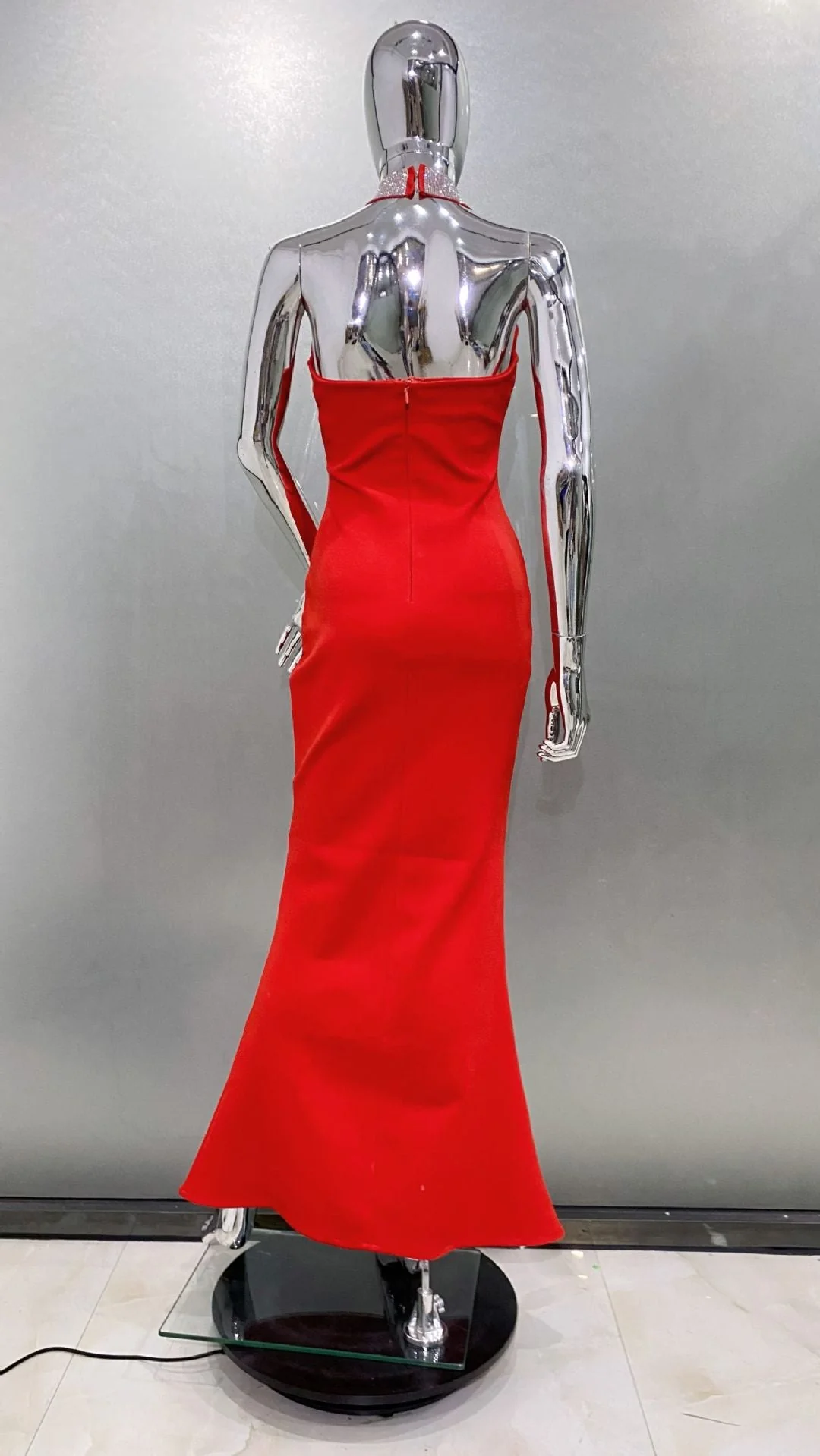Red Crystal Halter Sleeveless Maxi Dress