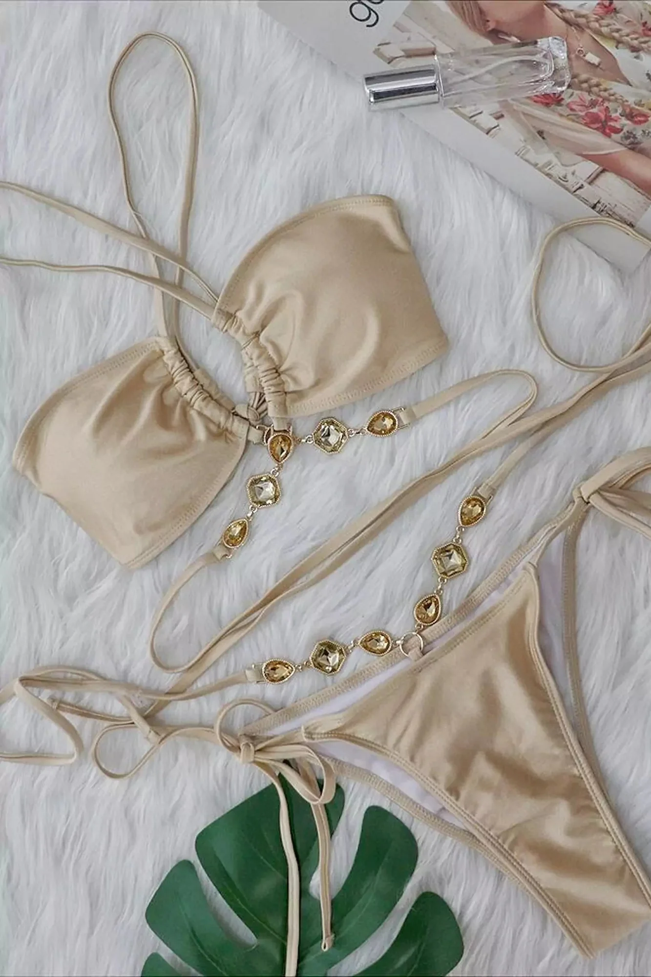 Apricot Diamond Halter Strap Bikini - Stylish Swimwear