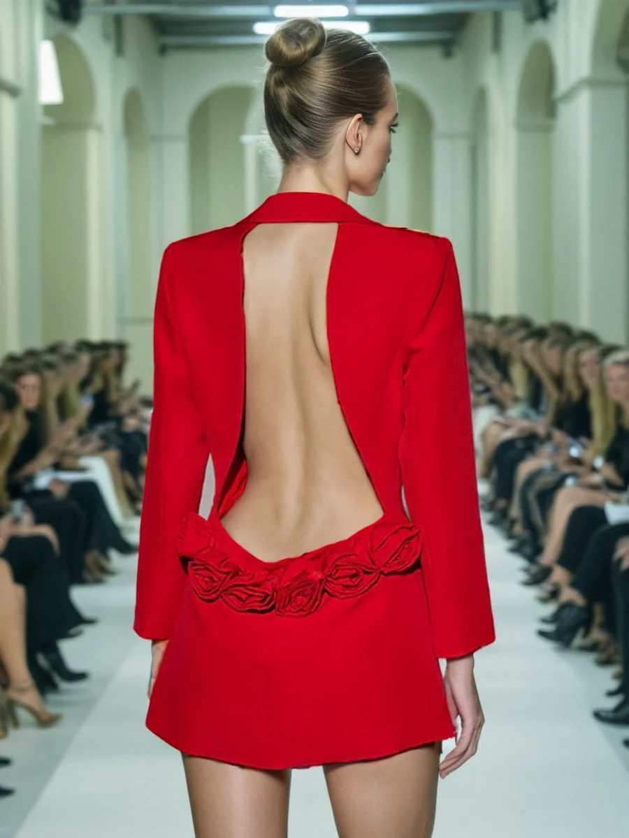 Red Floral Cutout Blazer Dress