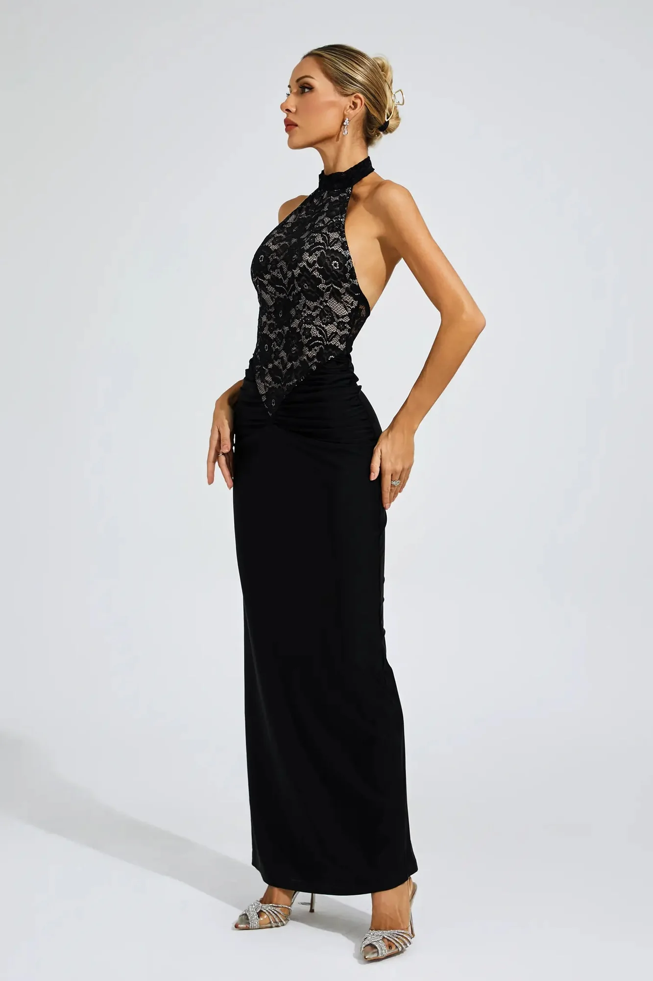 Black Lace Halter Maxi Dress - Elegant & Flirty Design