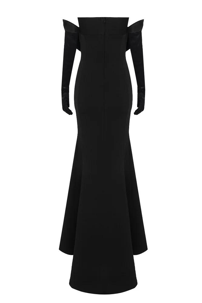 Floral Mermaid Maxi Dress with Matching Gloves