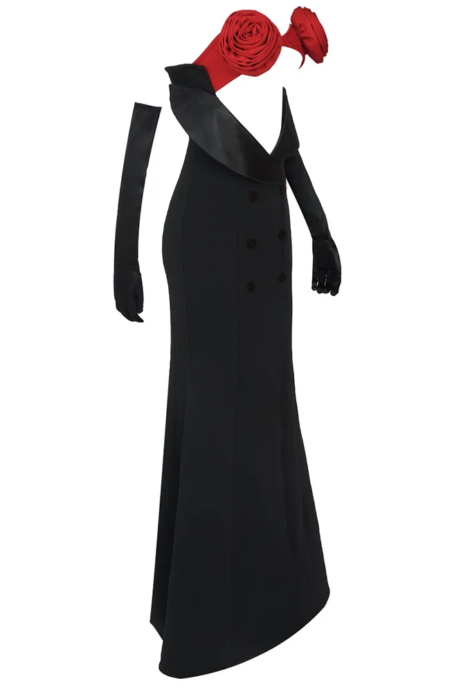 Floral Mermaid Maxi Dress with Matching Gloves