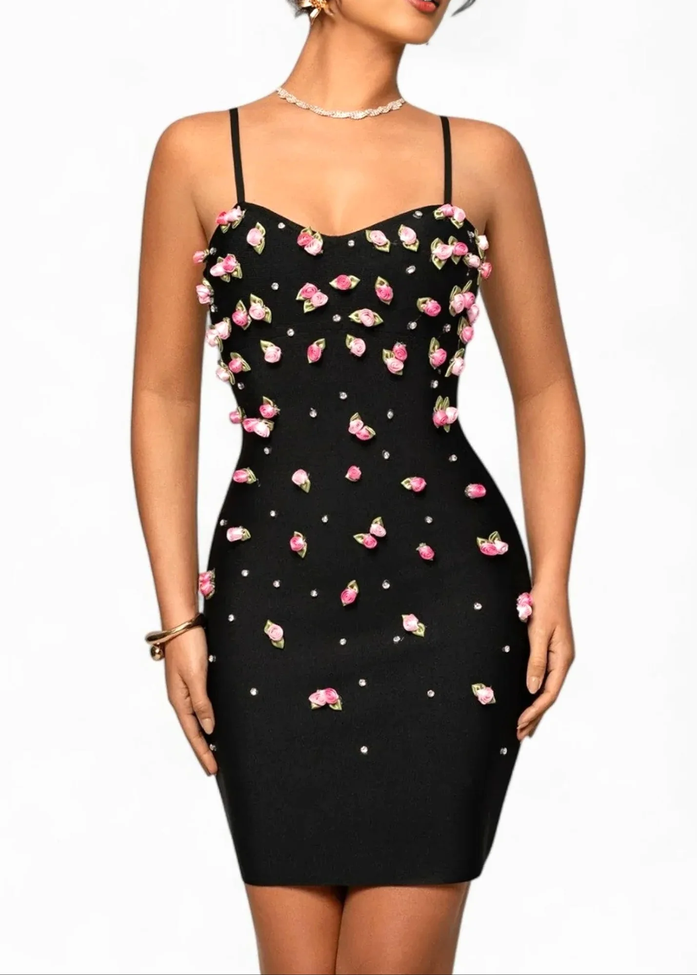 Floral Black Pearl Sleeveless Mini Dress