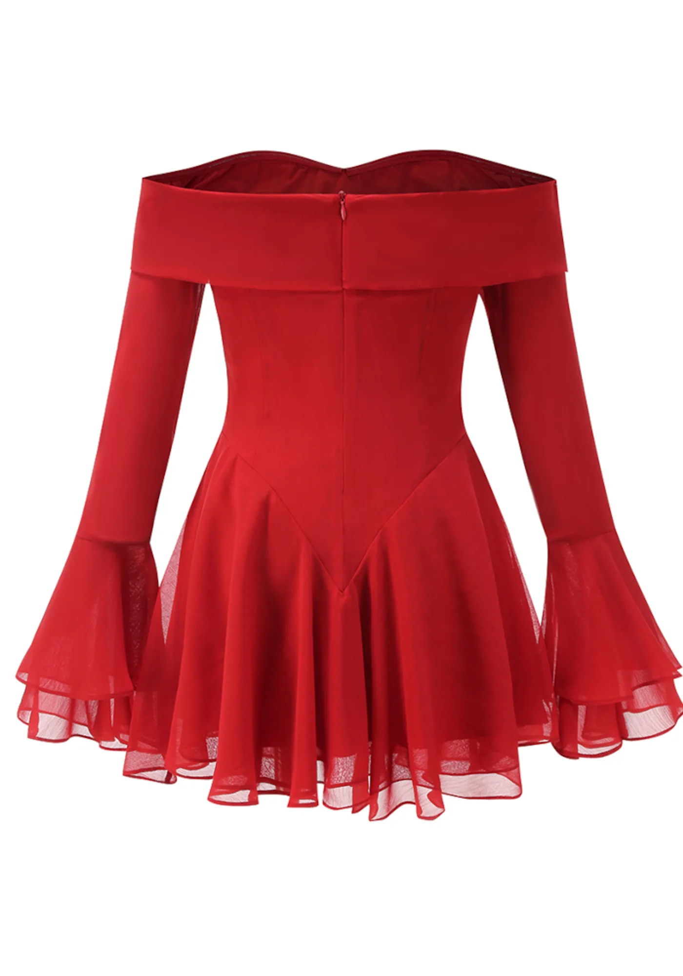 Red Bardot A-Line Dress with Bow Detail