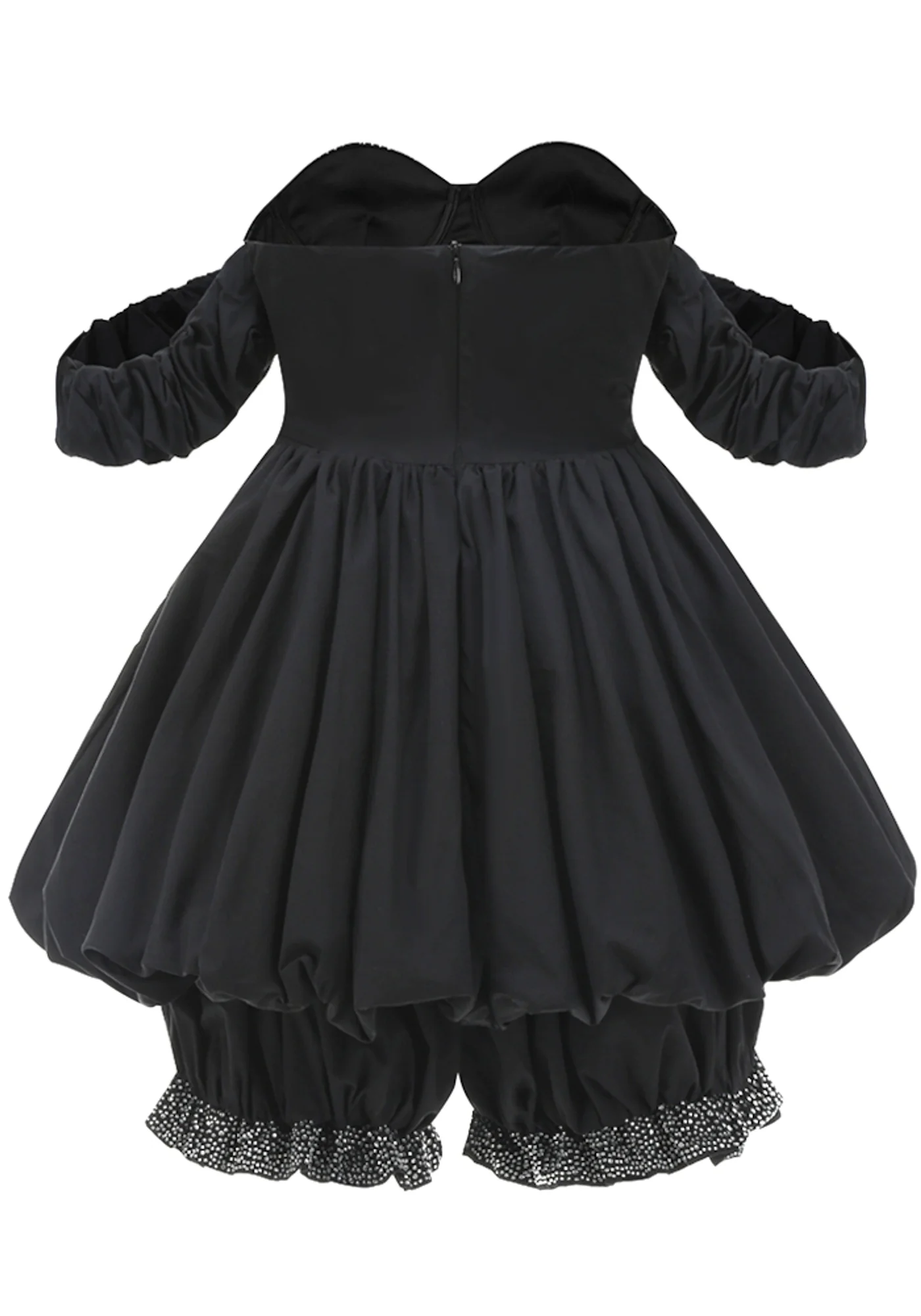 Black Crystal Bustier Romper Draped Design with Rhinestones