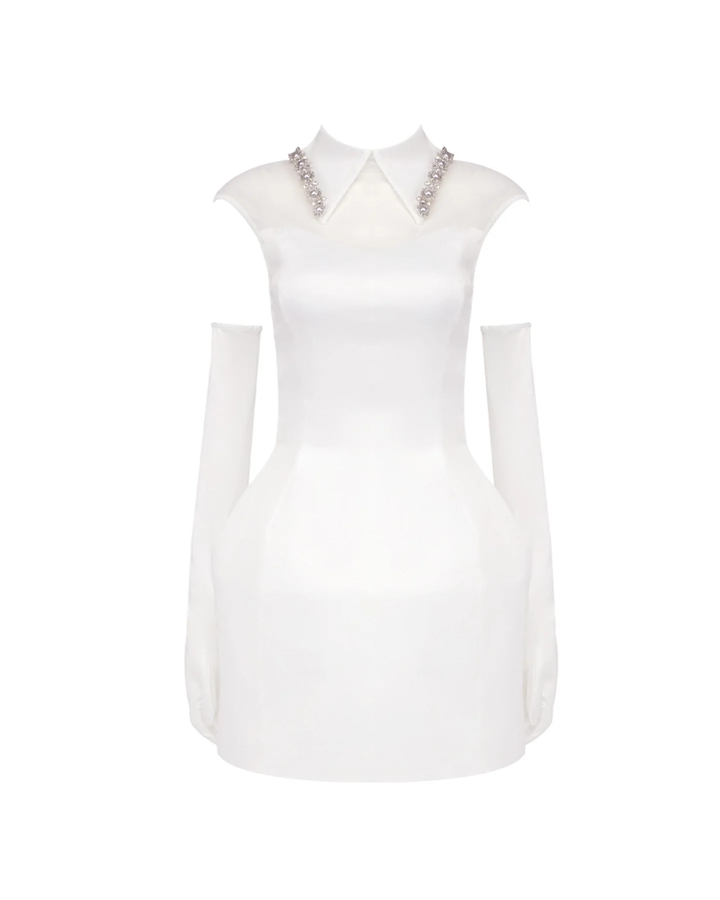 White Tulle Mini Dress with High Neckline