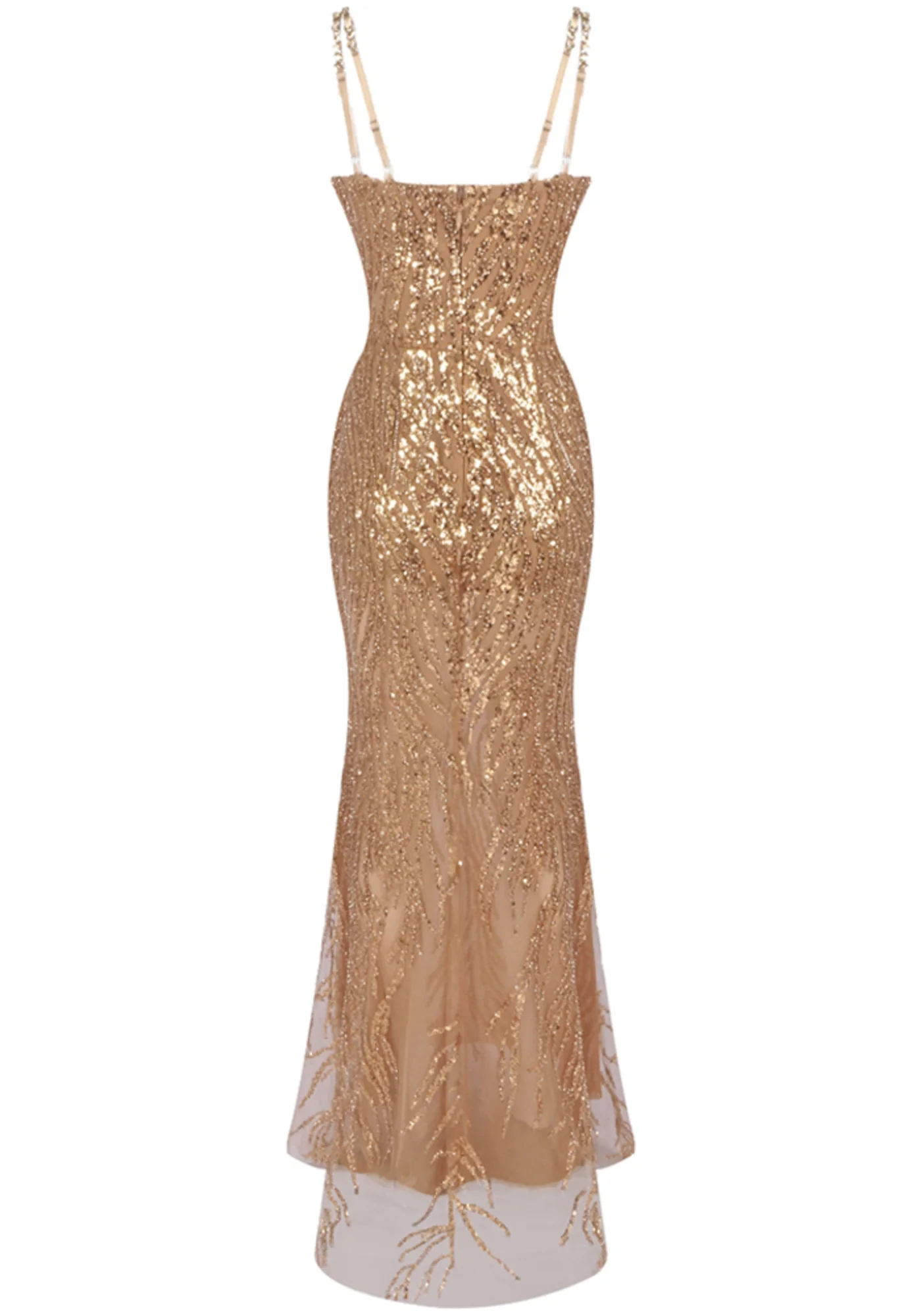 Gold Sequin V-Neck Maxi Dress with Adjustable Straps