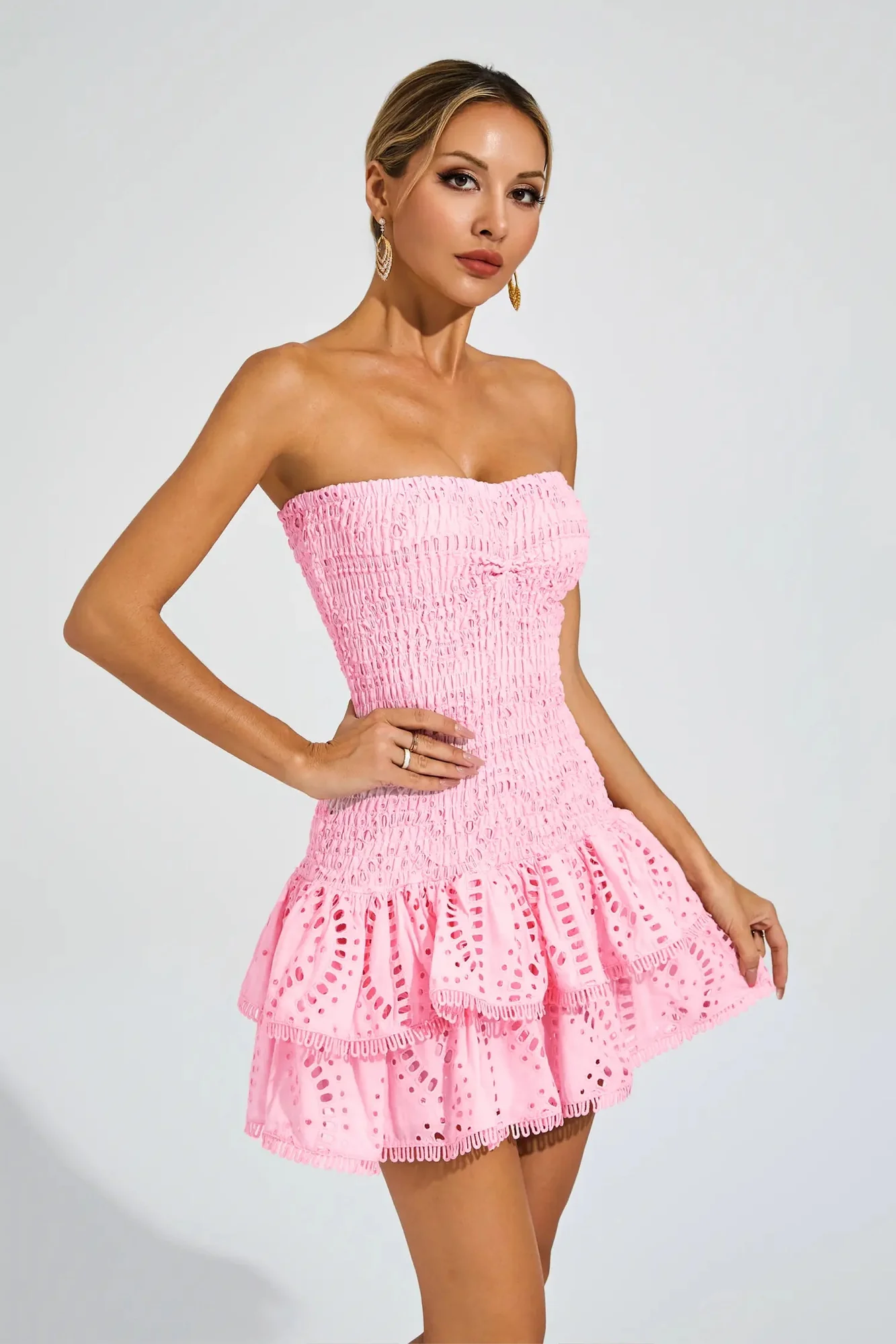 Pink Ruffle Mini Dress - Elegant & Flattering Design