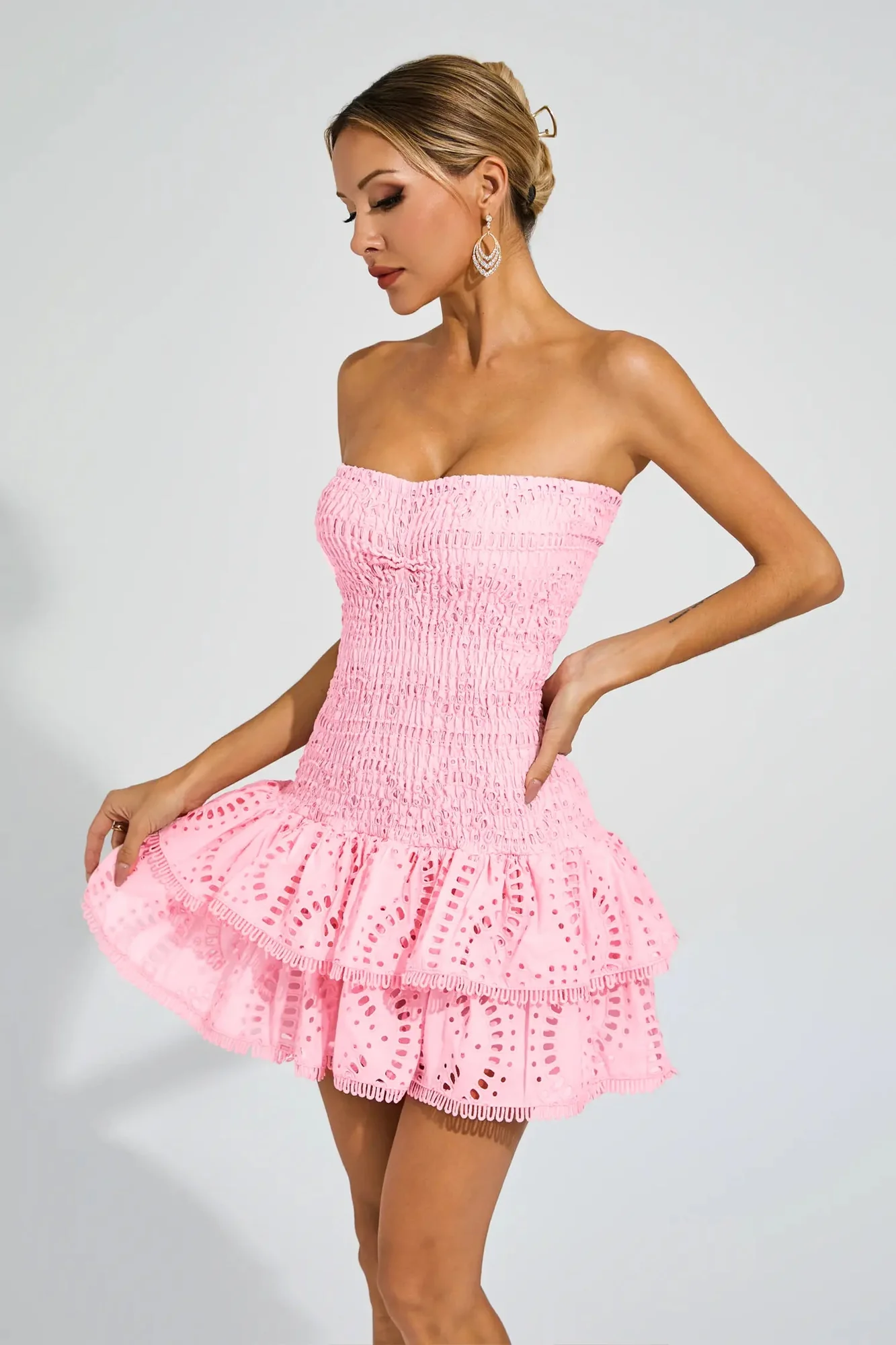 Pink Ruffle Mini Dress - Elegant & Flattering Design