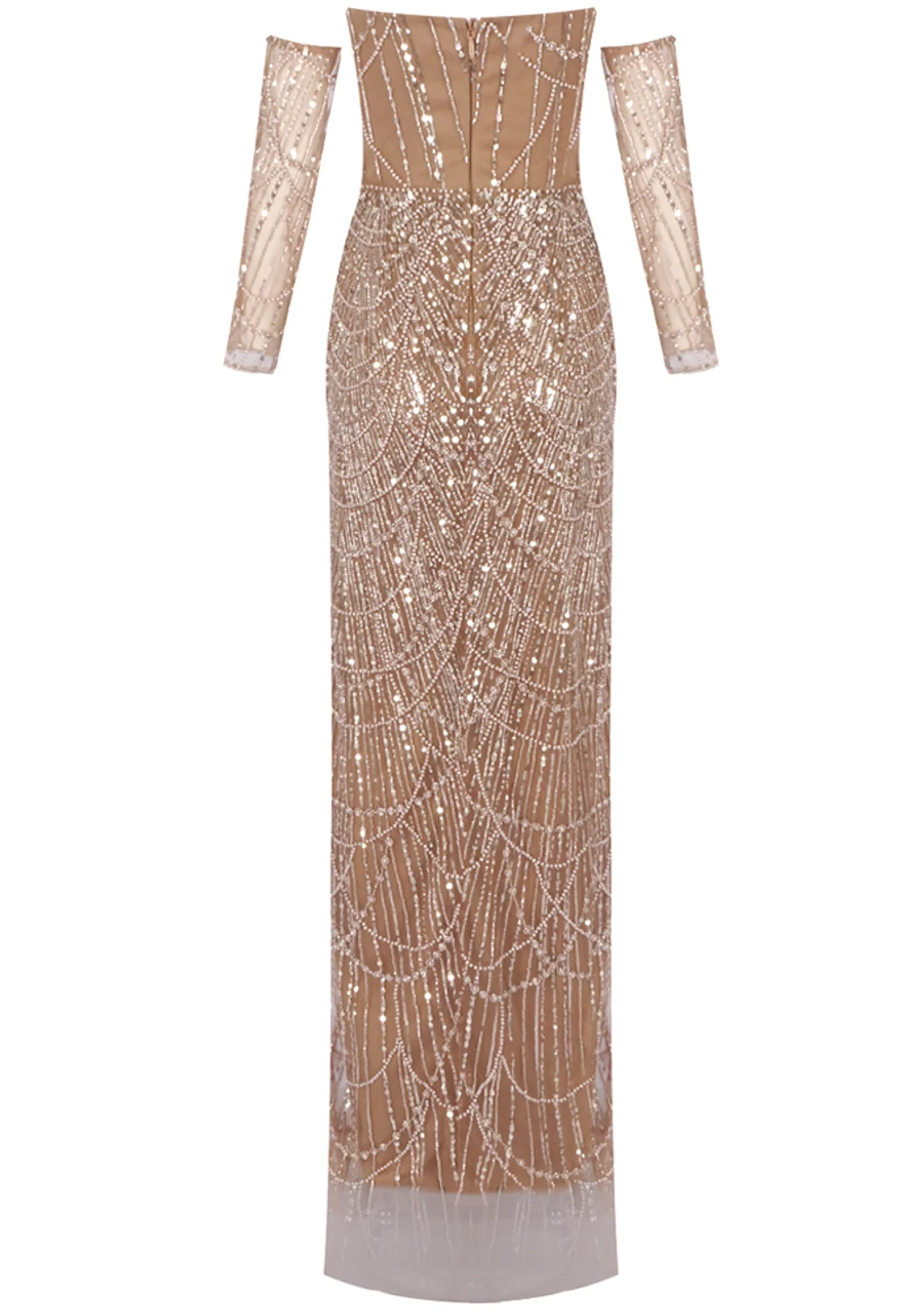 Gold Strapless Sequin Maxi Dress with Crystal Embellishments