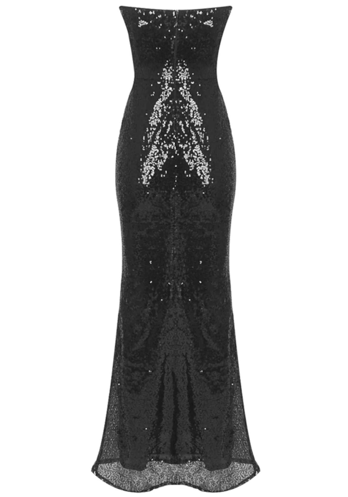 Black Lace Sequin Strapless Maxi Dress