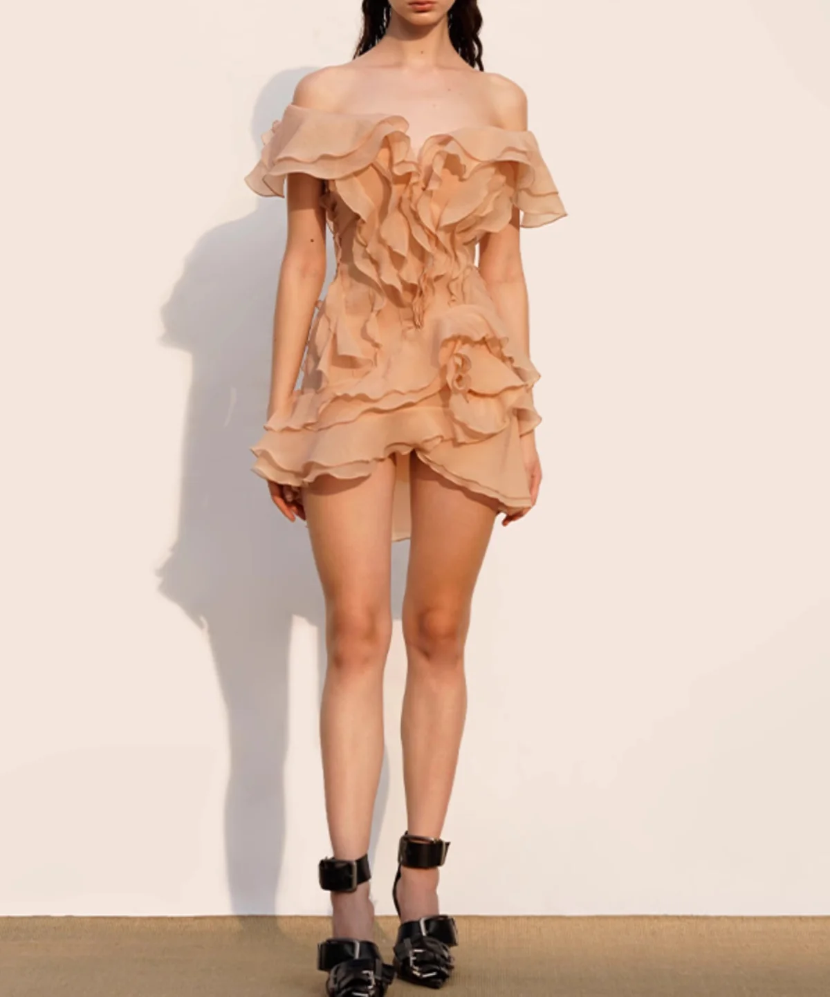 Coral Ruffle Layers Mini Dress - Elegant & Feminine Style