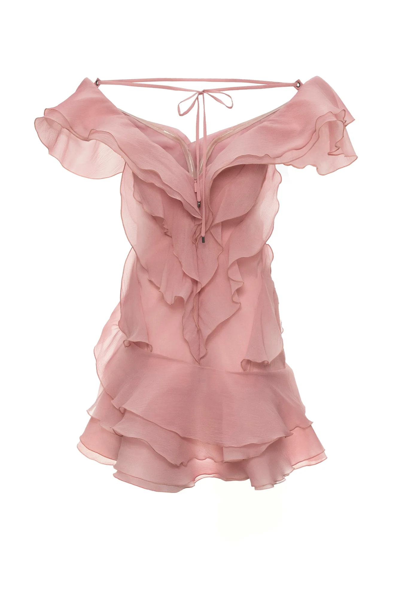 Pink Strapless Ruffle Layer Mini Dress