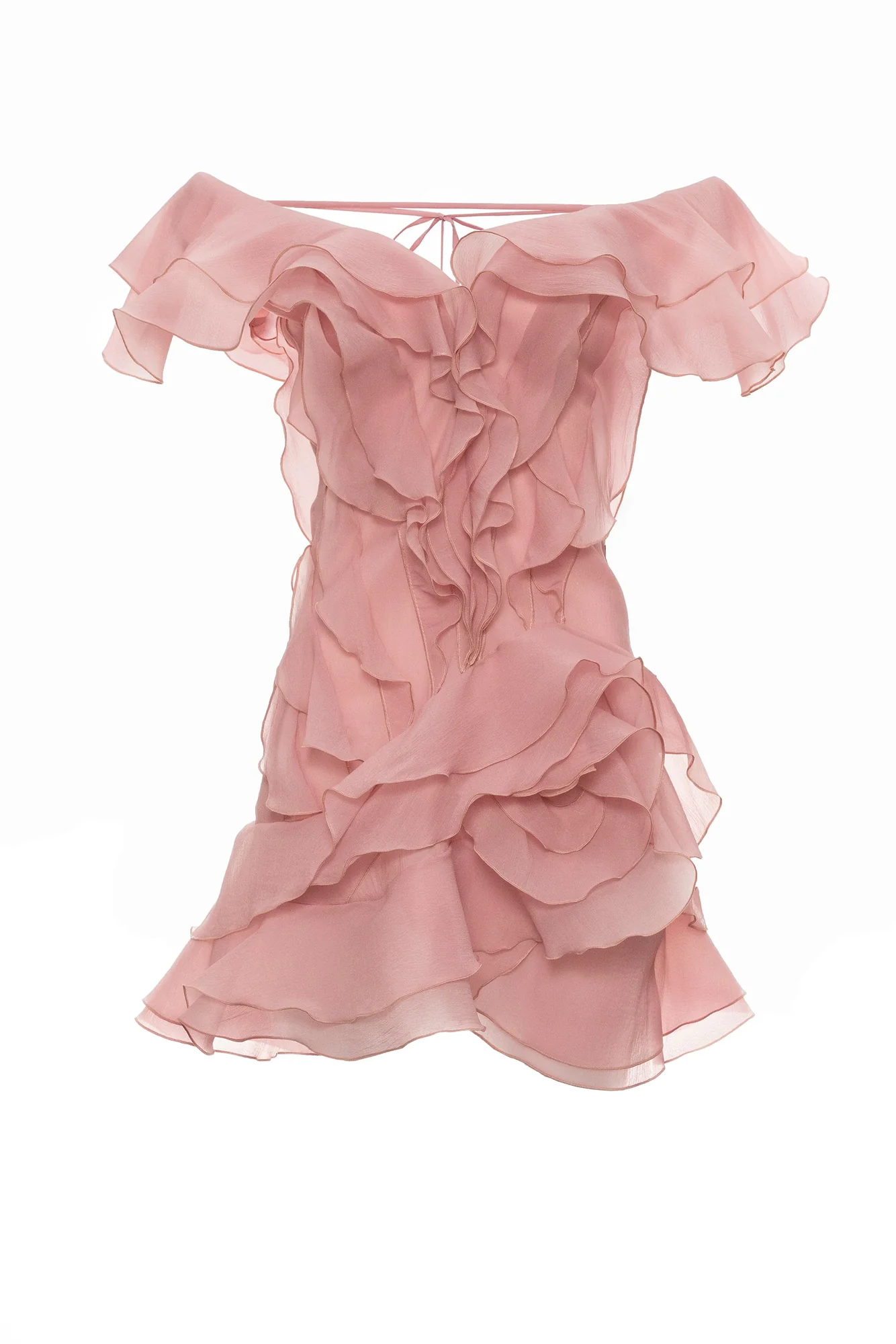 Pink Strapless Ruffle Layer Mini Dress