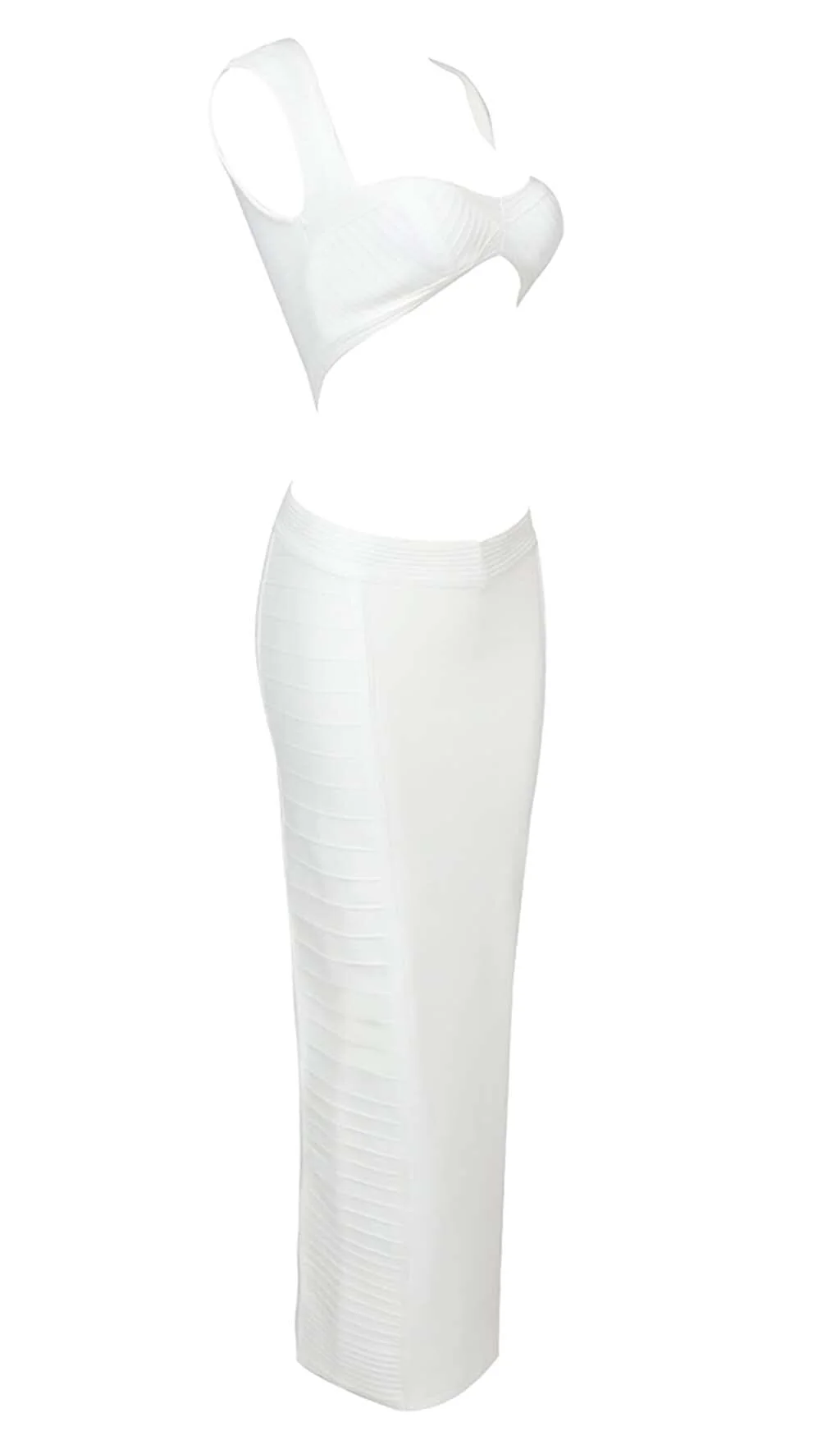 Ivory Bandage Crop Top and Midi Dress Set - Flirty Cutout Style