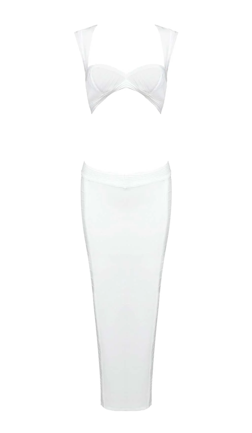Ivory Bandage Crop Top and Midi Dress Set - Flirty Cutout Style