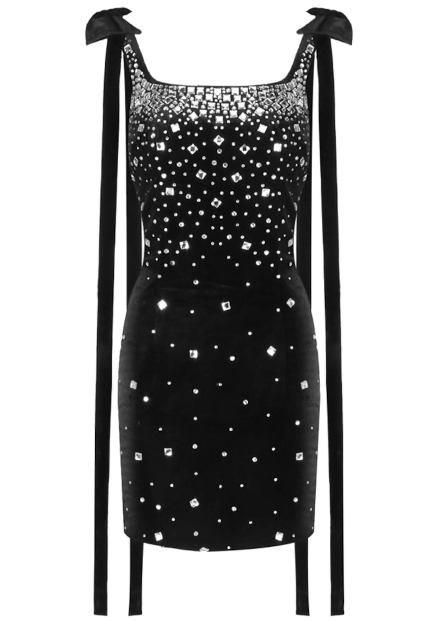 Black Crystal Velvet Sleeveless Mini Dress | Elegant Bow Detail