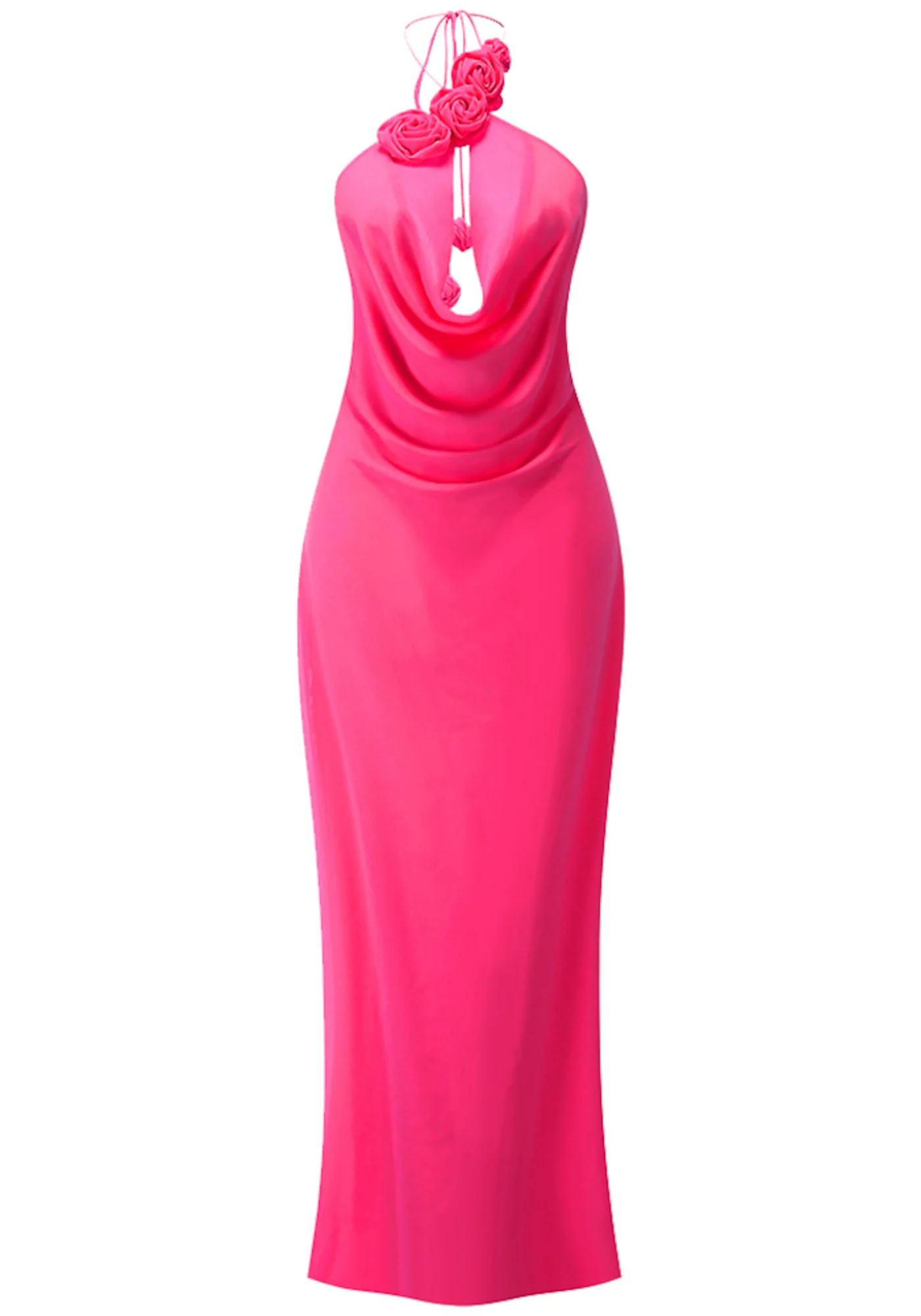 Hot Pink Halter Floral Maxi Dress
