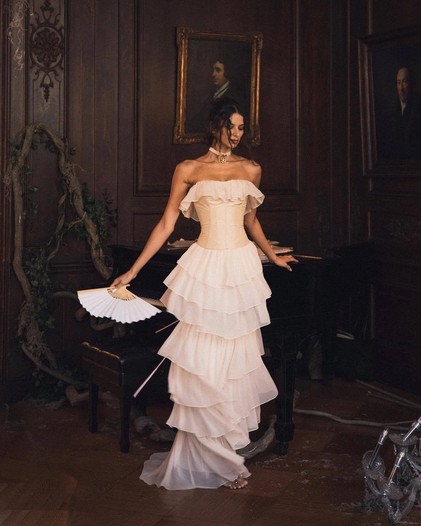 Chiffon Maxi Dress with Corset Detail - Two-Piece Set