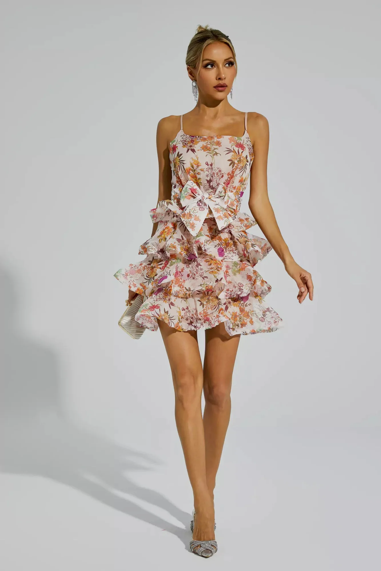 Floral Ruched Mini Slip Dress - Sweetheart Neckline