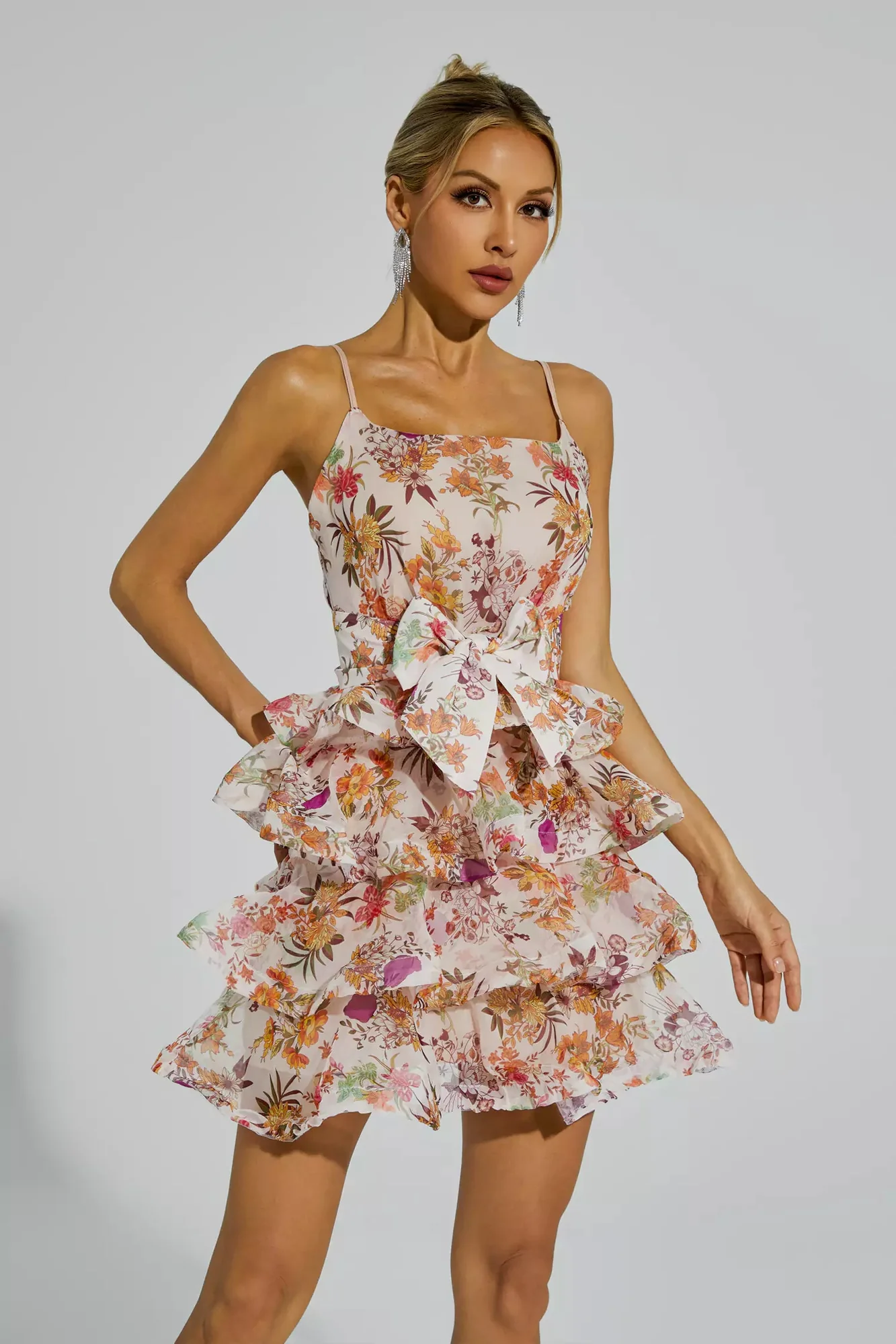 Floral Ruched Mini Slip Dress - Sweetheart Neckline