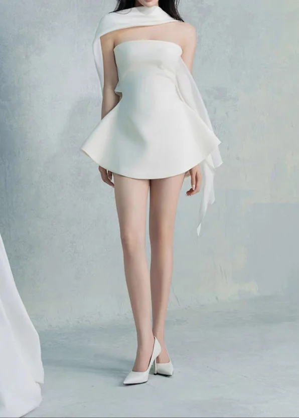 White Strapless Flare Mini Dress - Luxury Elegance