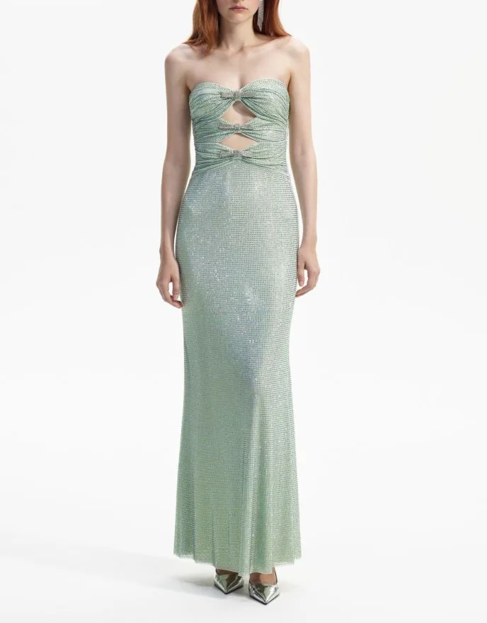 Mint Rhinestone Strapless Maxi Dress