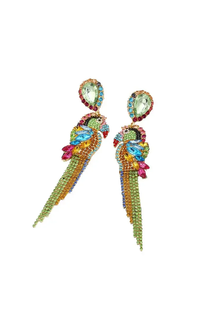 Multicolored Parrot Gemstone Earrings - Retro Design
