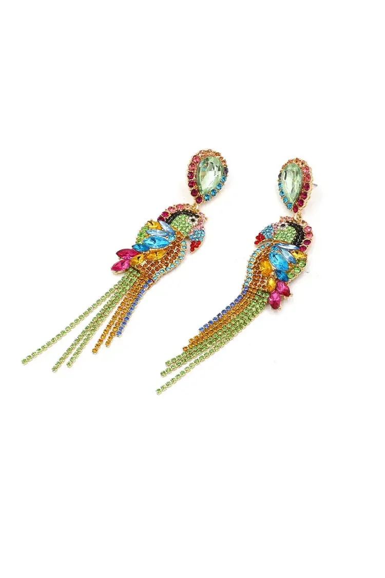 Multicolored Parrot Gemstone Earrings - Retro Design