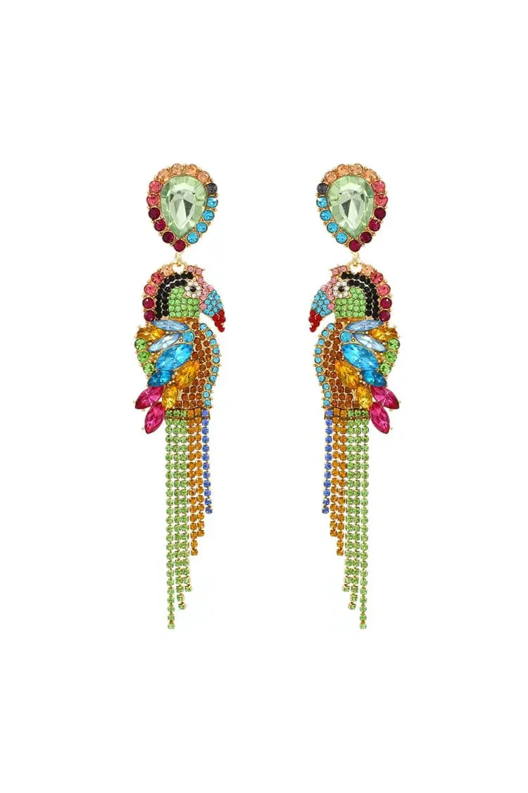Multicolored Parrot Gemstone Earrings - Retro Design