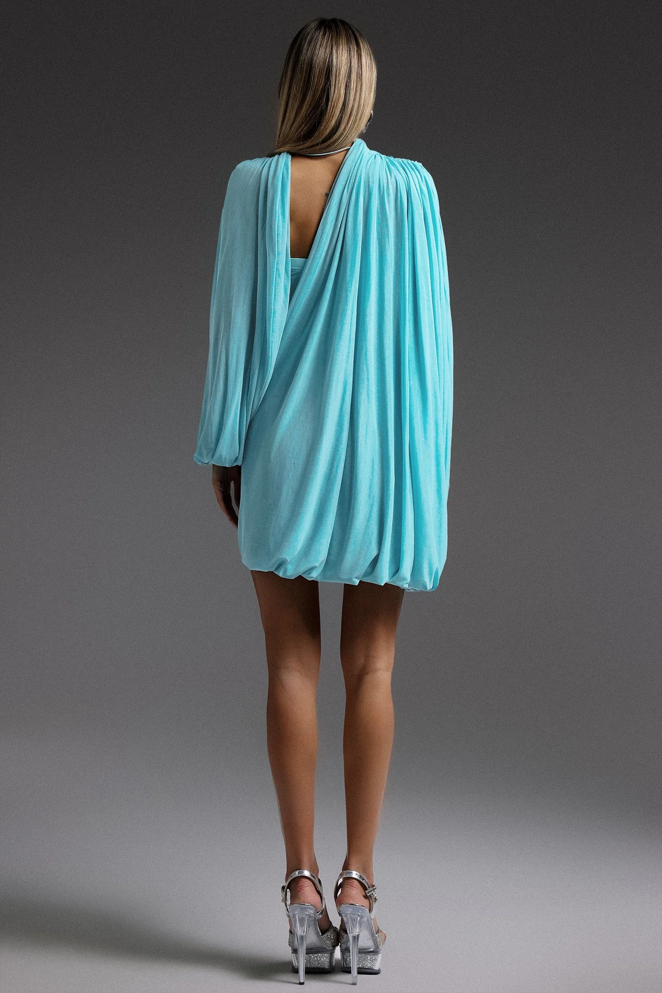 Blue Fold Splice Long Sleeve Mini Dress - Stylish & Comfortable