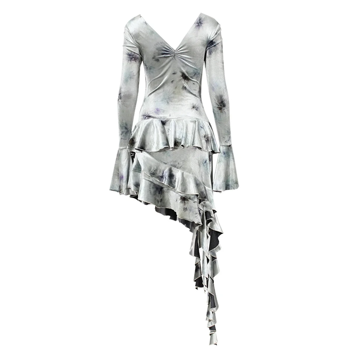 Floral Tie-Dye Asymmetric Fringe Midi Dress