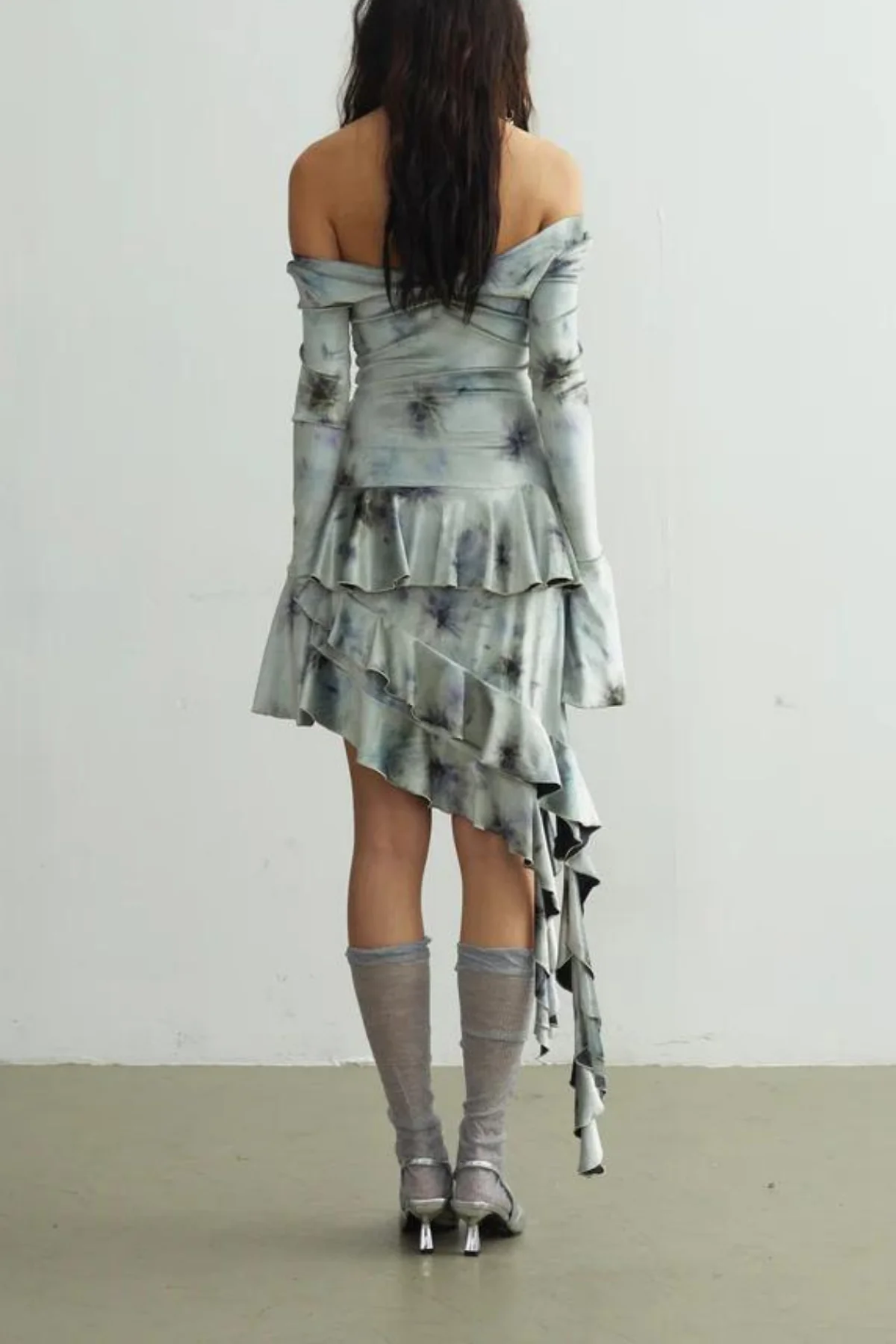 Floral Tie-Dye Asymmetric Fringe Midi Dress