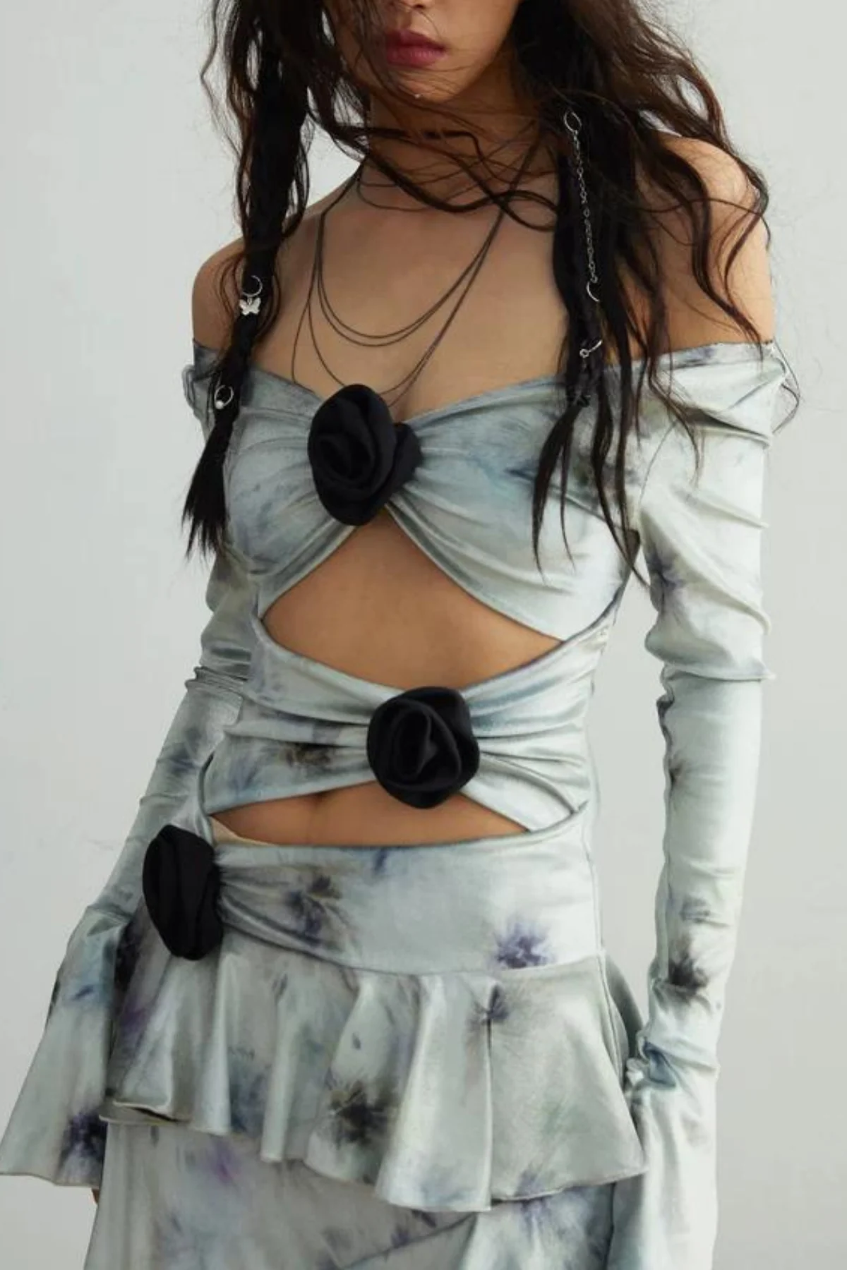 Floral Tie-Dye Asymmetric Fringe Midi Dress