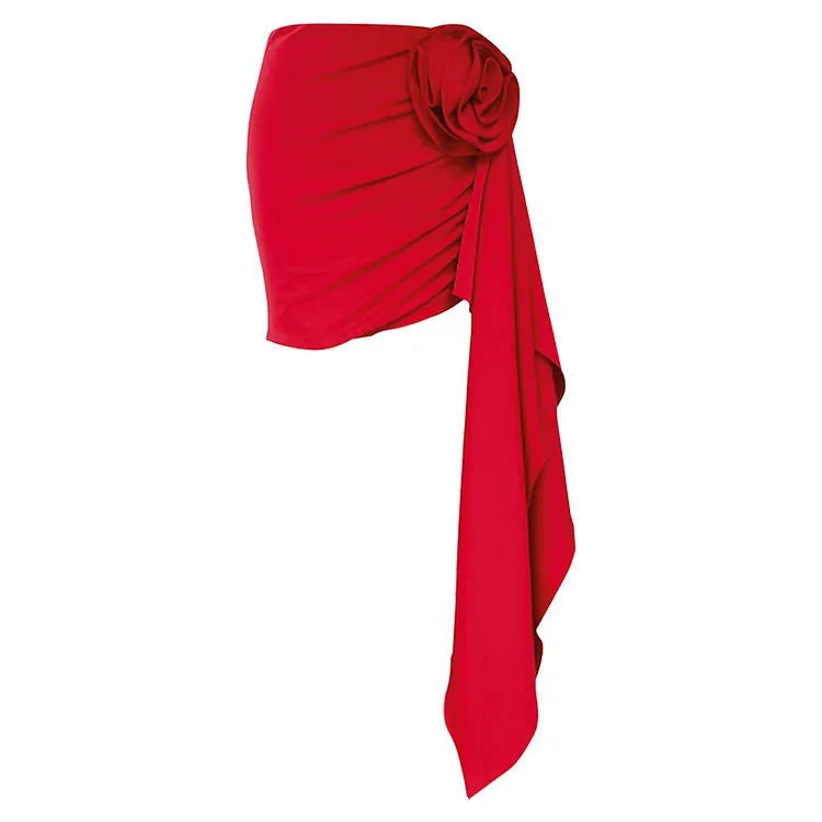 Red Floral Shoulder One-Piece Swimsuit Set for Women