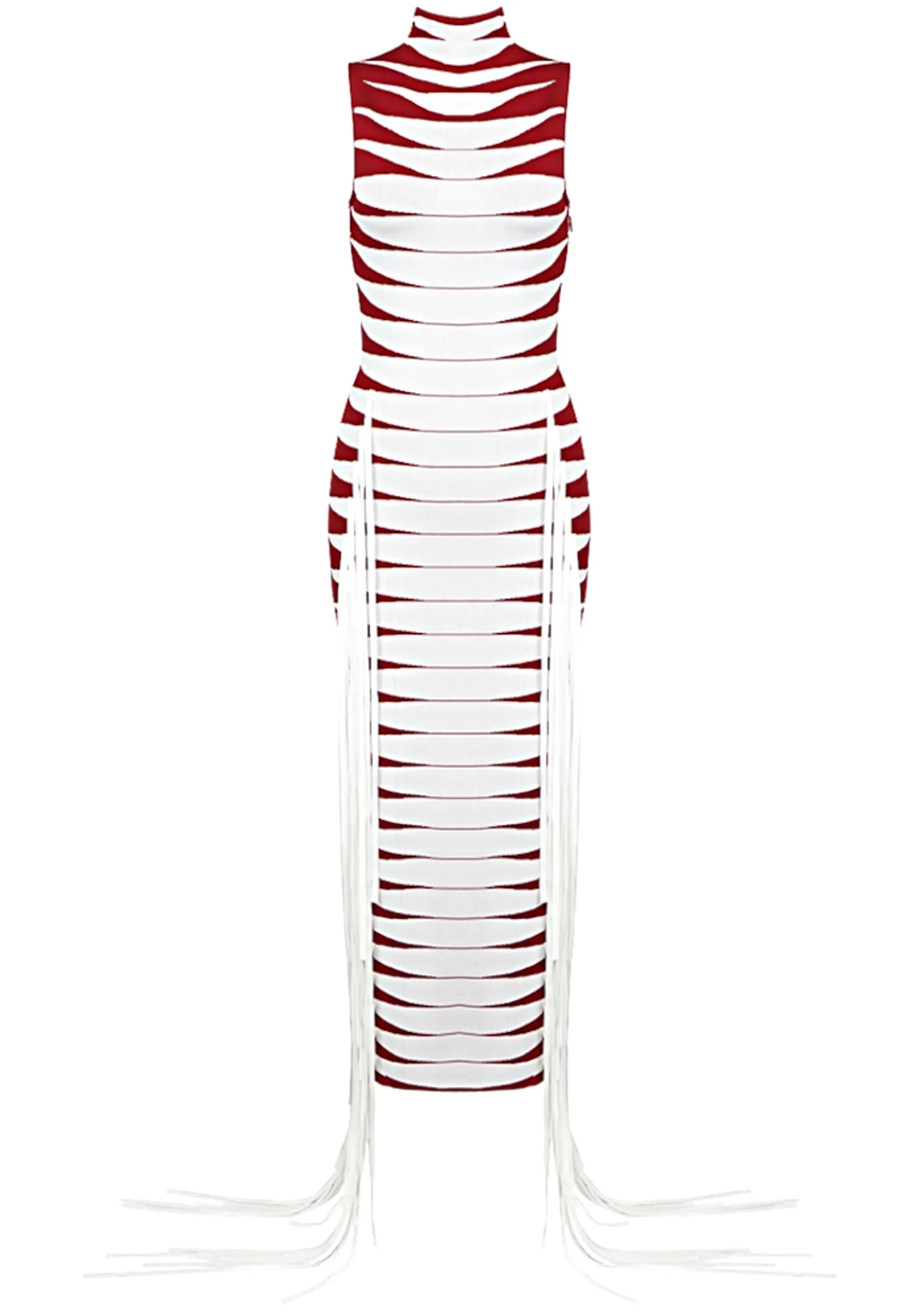 White Red Geometric Tassel Maxi Dress