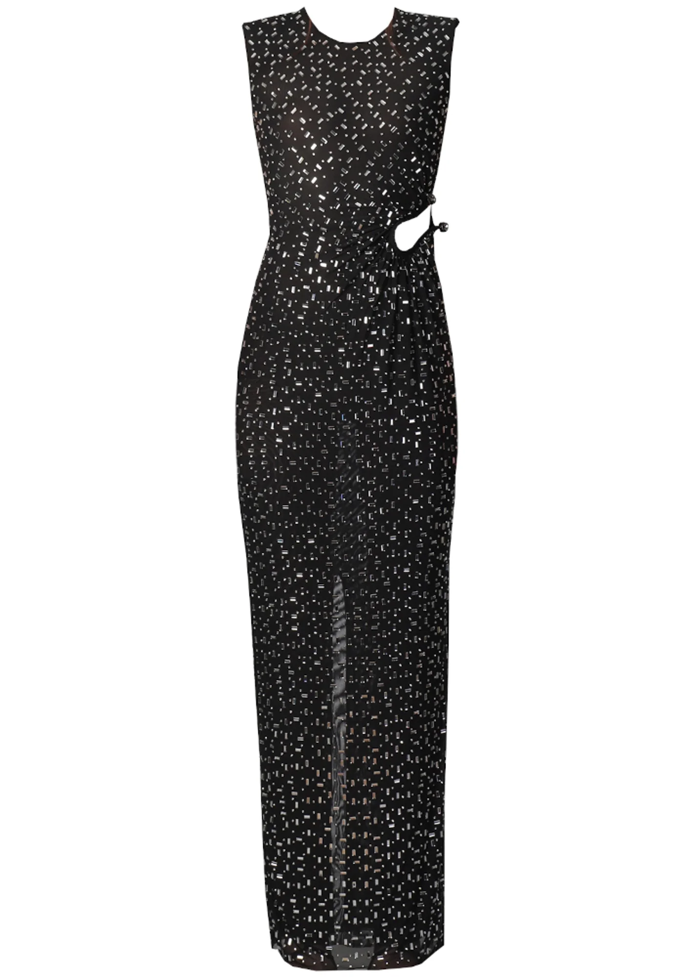 Black Sleeveless Crystal Cutout Maxi Dress