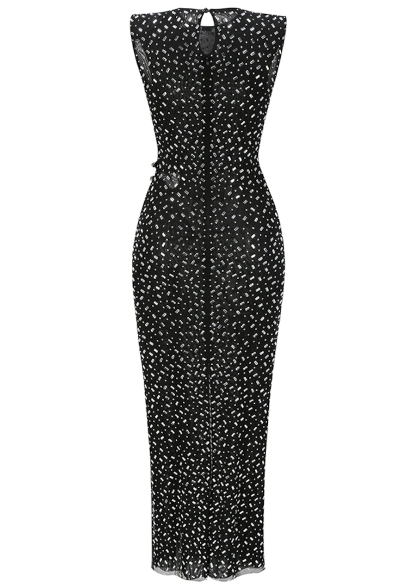 Black Sleeveless Crystal Cutout Maxi Dress